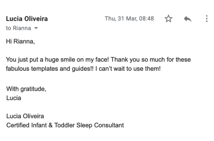 Sleep Plan Template for Sleep Consultant Lucia Oliveira | Testimonial