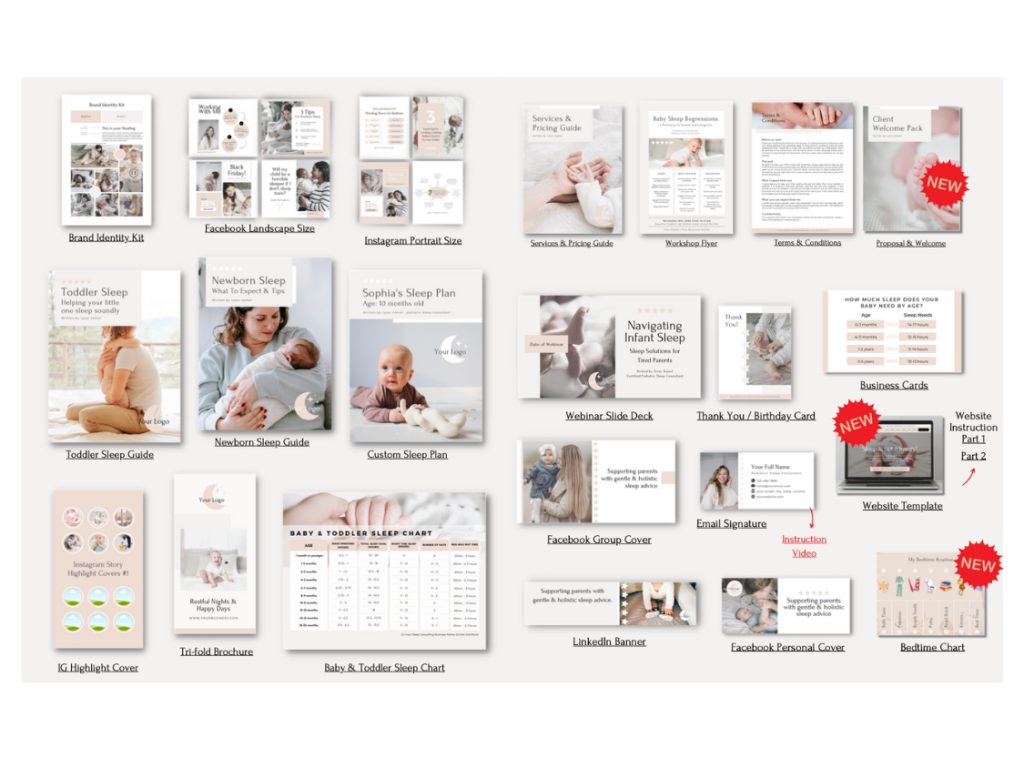 The Sleep Consultant Branding Kit - all templates included by Rianna Hijlkema founder of Sleep Consultant Design