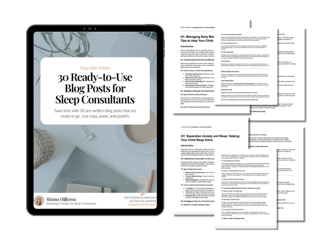 30 ready-to-use blog posts for sleep consultants | Sleep Consultant Design by Rianna