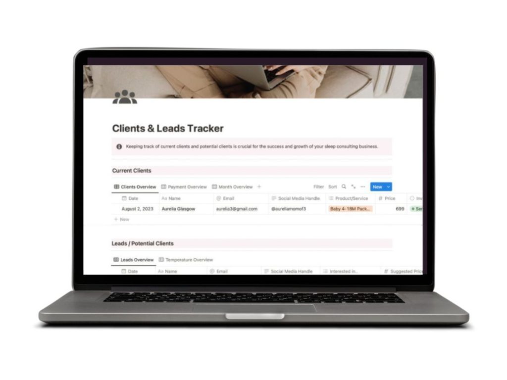 Clients & Leads Tracker | Sleep Consultant Design by Rianna Hijlkema