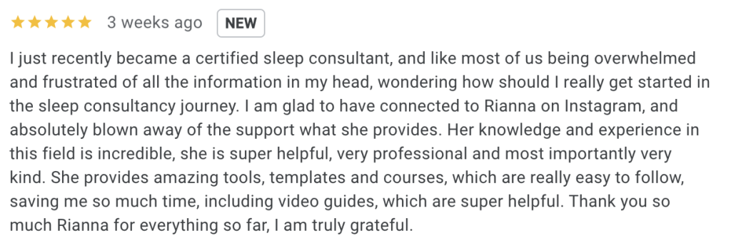 Testimonial Sleep Consultant Design by Rianna Hijlkema